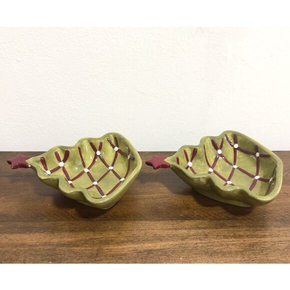 Pottery Barn - Seasons Greetings, Christmas Tree Nut Dish - Red Star (set of 2) - Picture 6 of 6